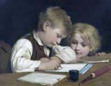 writer boy with little sister